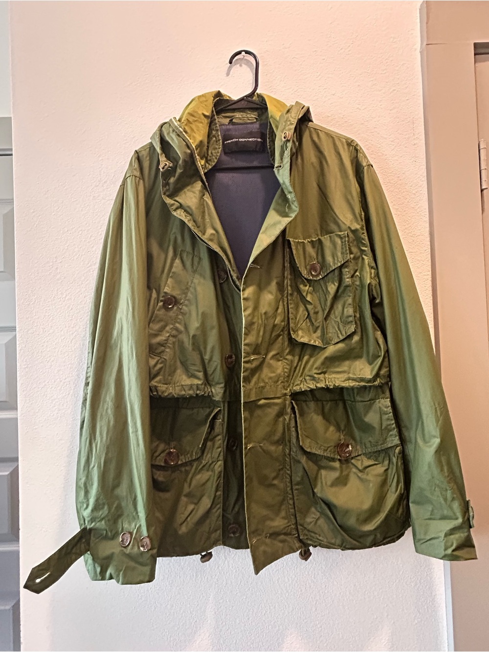 French Connection Olive Green Military Utility Field Jacket with Hood Size M